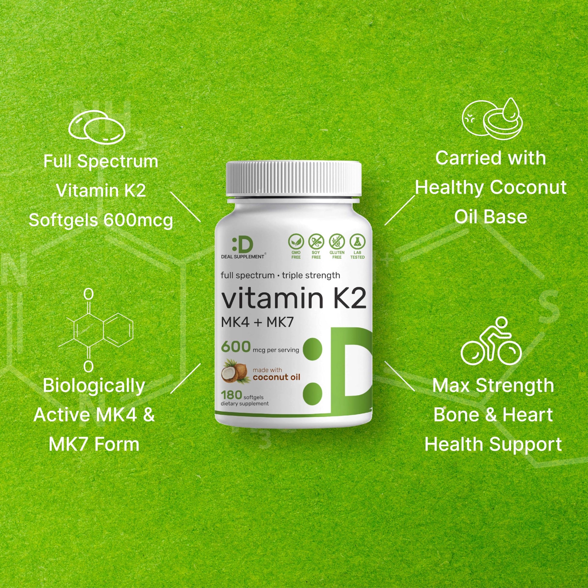 DEAL SUPPLEMENT Vitamin K2 MK-7 200mcg Per Serving, 240 Coconut Oil Softgels | Easily Absorbed Menaquinone-7 Form | Bone, Joint, & Immune Support – Non-GMO Nirvana Guru
