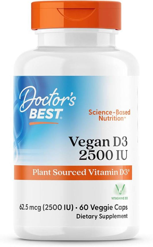 Doctors Best Vegan D3 2500 IU (Vitashine), Plant Sourced Vitamin D3,60 Veggie Caps - Nirvana Guru