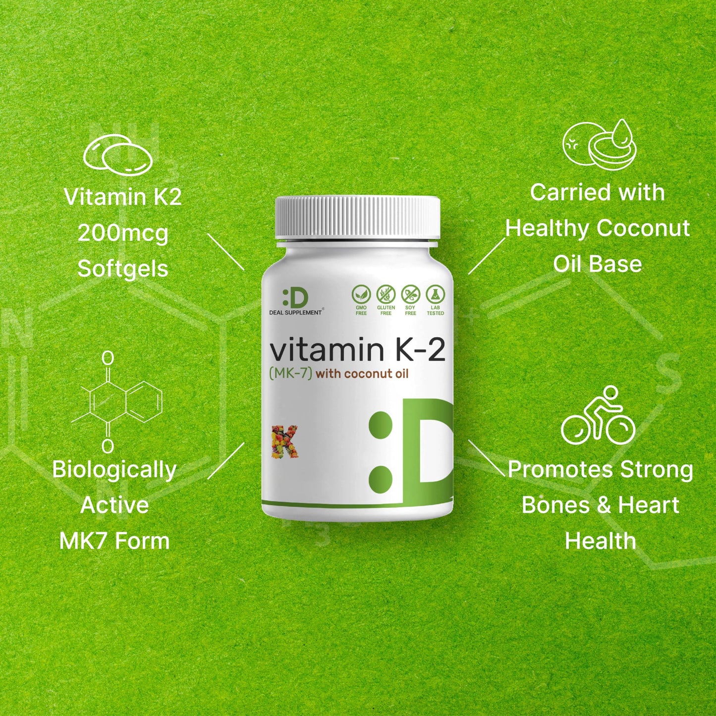 DEAL SUPPLEMENT Vitamin K2 MK-7 200mcg Per Serving, 240 Coconut Oil Softgels | Easily Absorbed Menaquinone-7 Form | Bone, Joint, & Immune Support – Non-GMO Nirvana Guru