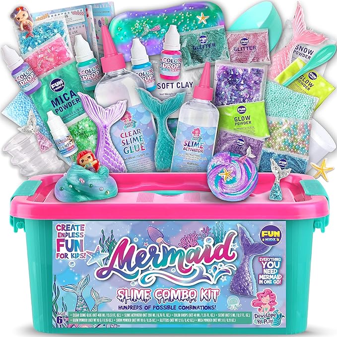 Summer Gift Mermaid Slime Kit for Girls, FunKidz Shimmer Slime Making Kit for Kids Age 8-12 DIY Soft Glitter Glossy Metallic Slime Toy Nirvana Guru