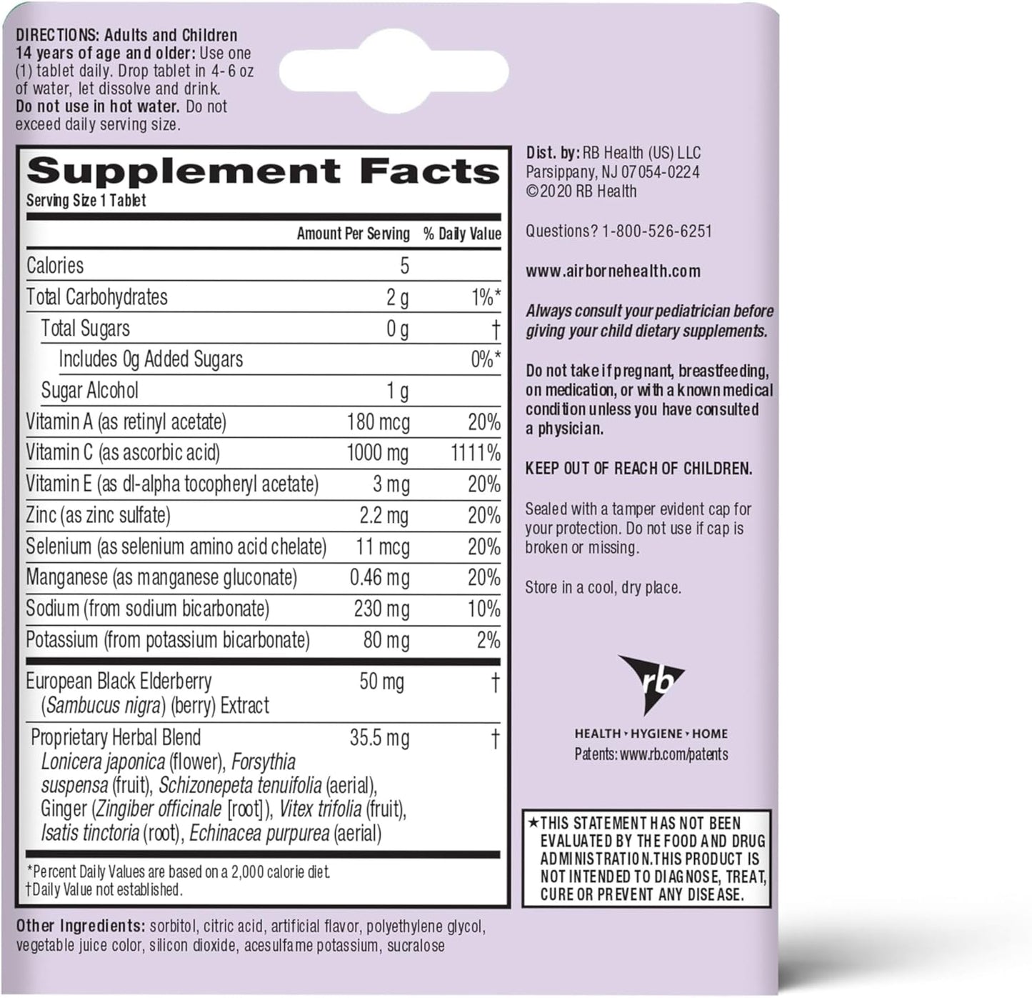 Airborne Elderberry + Zinc & Vitamin C Effervescent Tablets