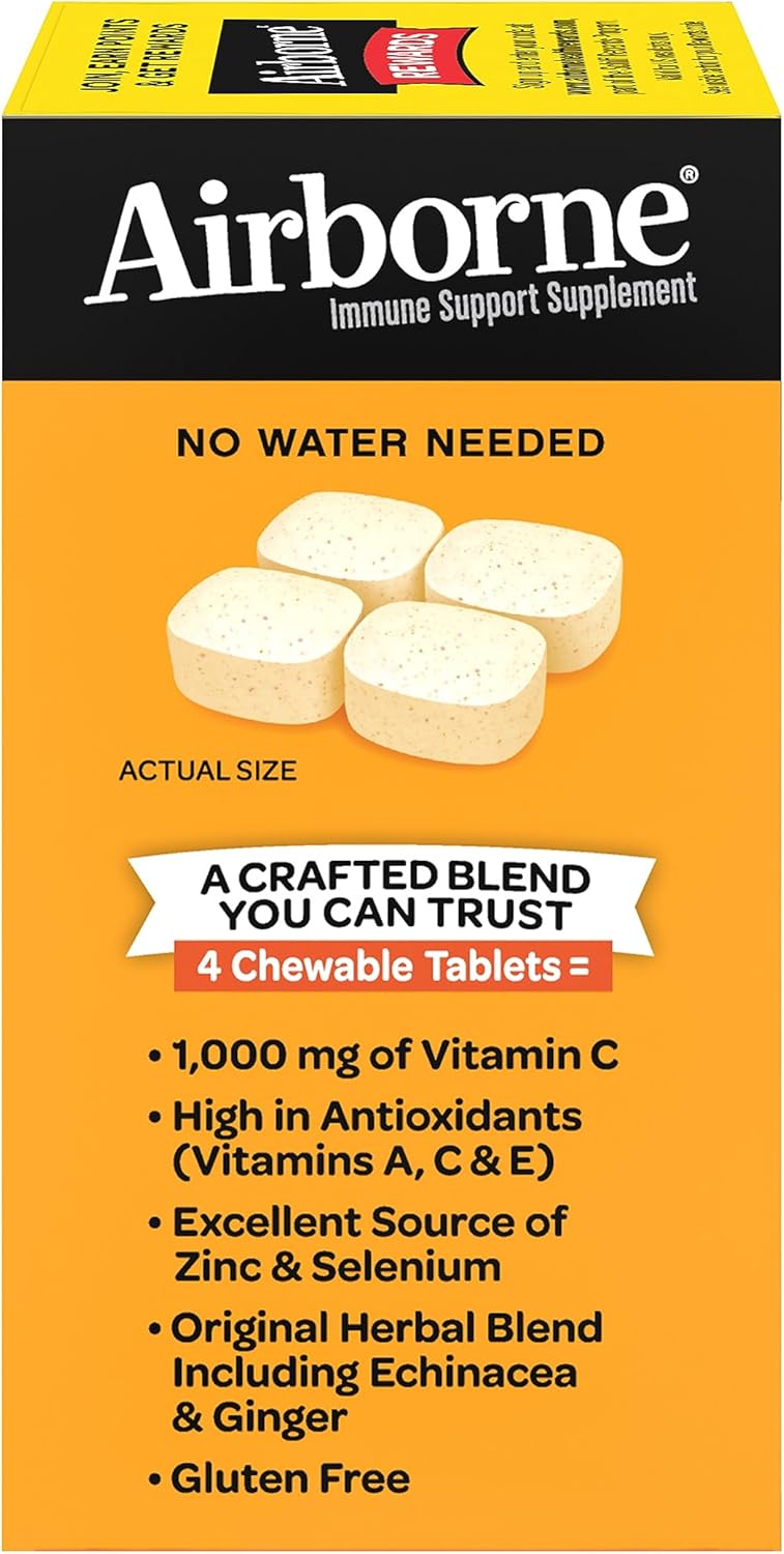 Airborne 1000mg Vitamin C Chewable Tablets with Zinc - Nirvana Guru