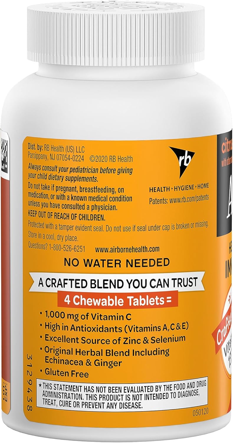 Airborne 1000mg Vitamin C Chewable Tablets with Zinc - Nirvana Guru