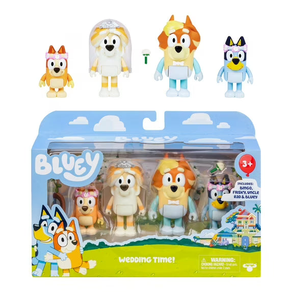 Bluey 4-Pack Wedding Figures, Includes Uncle Rad, Frisky, Bluey and Bingo, Toys for Kids 3-6 Years nirvanaguru