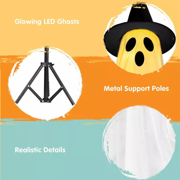Joyfy 2 Packs 55'' Halloween Outdoor Decoration, Light Up Standing Ghost with Witch Hat & Remote Control for Yard Porch Lawn Decor, Haunted House Prop nirvanaguru