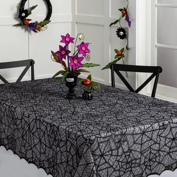 60"x84" Lace Halloween Tablecloth - Hyde and EEK! Boutique™: Eerie Cobweb Design, Polyester Fabric, Festive Dining Decor nirvanaguru