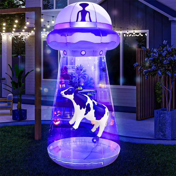 Joyfy 9 FT Halloween Inflatable Outdoor Decoration, Inflatable Purple UFO with Built-in LEDs for Halloween Party Yard Garden Lawn Outside Decoration nirvanaguru