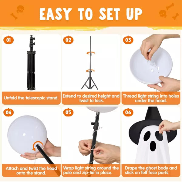 Joyfy 2 Packs 55'' Halloween Outdoor Decoration, Light Up Standing Ghost with Witch Hat & Remote Control for Yard Porch Lawn Decor, Haunted House Prop nirvanaguru