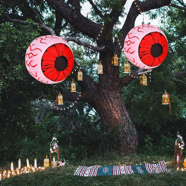 Costway 2 Pack 3 FT Halloween Inflatable Eyeballs w/ Air Blower & Red LED Lights nirvanaguru
