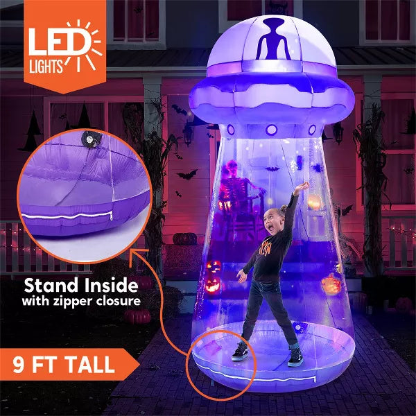 Joyfy 9 FT Halloween Inflatable Outdoor Decoration, Inflatable Purple UFO with Built-in LEDs for Halloween Party Yard Garden Lawn Outside Decoration nirvanaguru