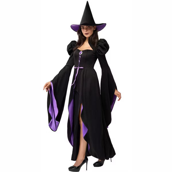 Joyfy Classic Witch Costume for Women Halloween Witch Dress with Hat & Accessories for Halloween Cosplay Dress up Party nirvanaguru