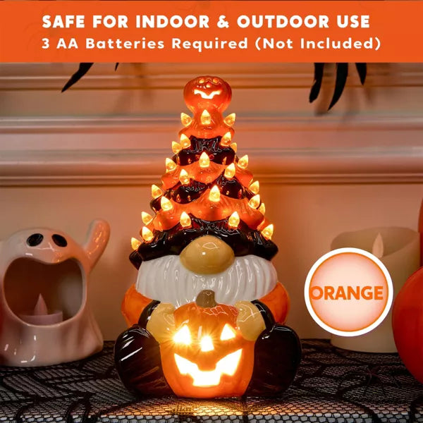 Joyfy 8.5'' Tall Halloween Tabletop Tree Decoration, Pumpkin Gnome Ceramic Tree with Built-in LEDs for Halloween Party Supplies Indoor Decorations nirvanaguru