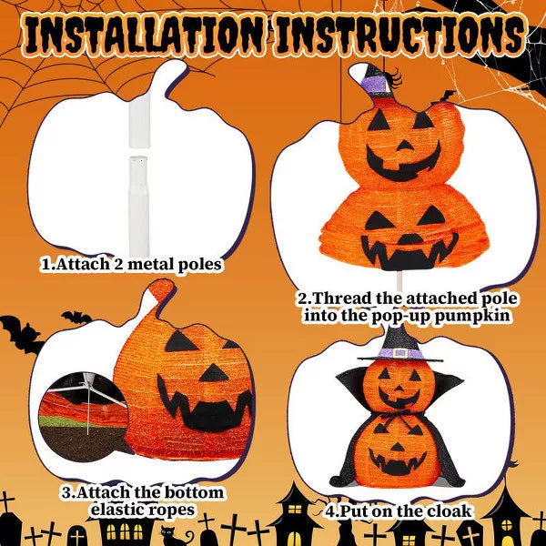 Karl Home 2PCS 3ft Halloween Collasipble Lighted Pumpkin Decoration nirvanaguru