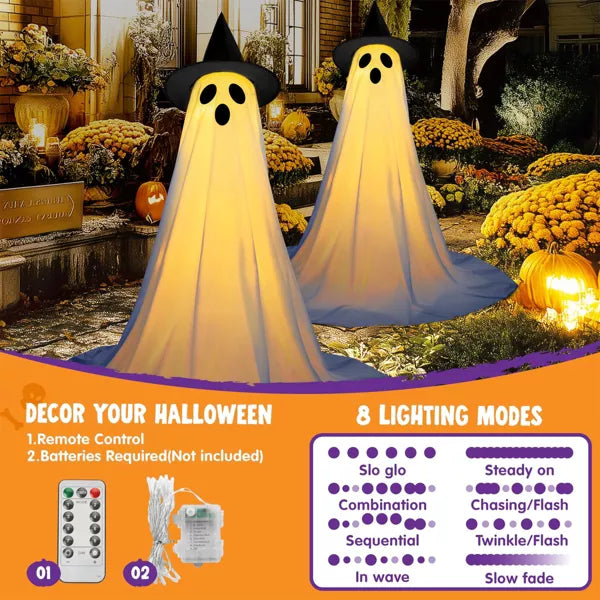 Joyfy 2 Packs 55'' Halloween Outdoor Decoration, Light Up Standing Ghost with Witch Hat & Remote Control for Yard Porch Lawn Decor, Haunted House Prop nirvanaguru
