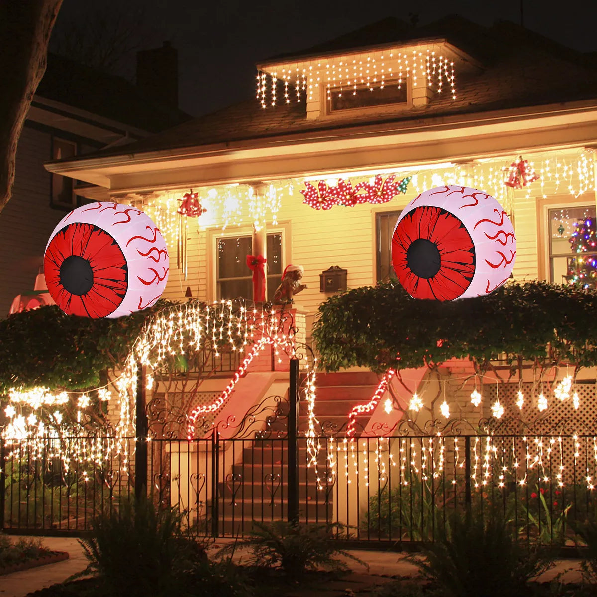Costway 2 Pack 3 FT Halloween Inflatable Eyeballs w/ Air Blower & Red LED Lights nirvanaguru