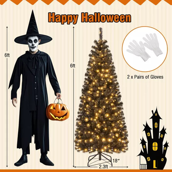 Costway 6 FT Artificial Halloween Tree with 618 Branch Tips 280 Warm White LED Lights nirvanaguru