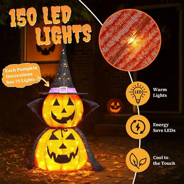 Karl Home 2PCS 3ft Halloween Collasipble Lighted Pumpkin Decoration nirvanaguru