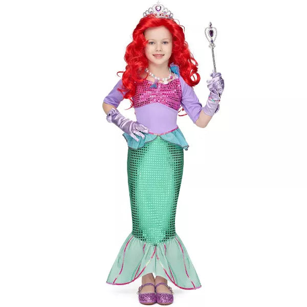 Joyfy Girls' Little Mermaid Halloween Costume Dress with Red Wig And Headband Little Mermaid Costume nirvanaguru