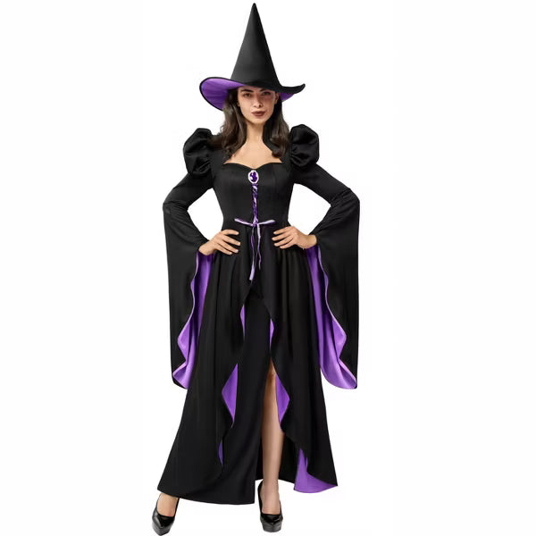 Joyfy Classic Witch Costume for Women Halloween Witch Dress with Hat & Accessories for Halloween Cosplay Dress up Party nirvanaguru