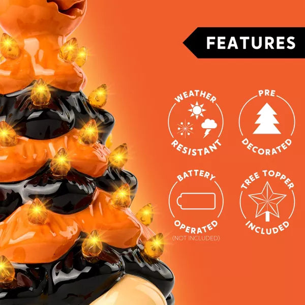 Joyfy 8.5'' Tall Halloween Tabletop Tree Decoration, Pumpkin Gnome Ceramic Tree with Built-in LEDs for Halloween Party Supplies Indoor Decorations nirvanaguru