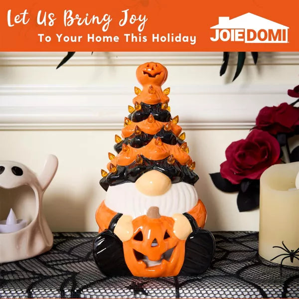 Joyfy 8.5'' Tall Halloween Tabletop Tree Decoration, Pumpkin Gnome Ceramic Tree with Built-in LEDs for Halloween Party Supplies Indoor Decorations nirvanaguru