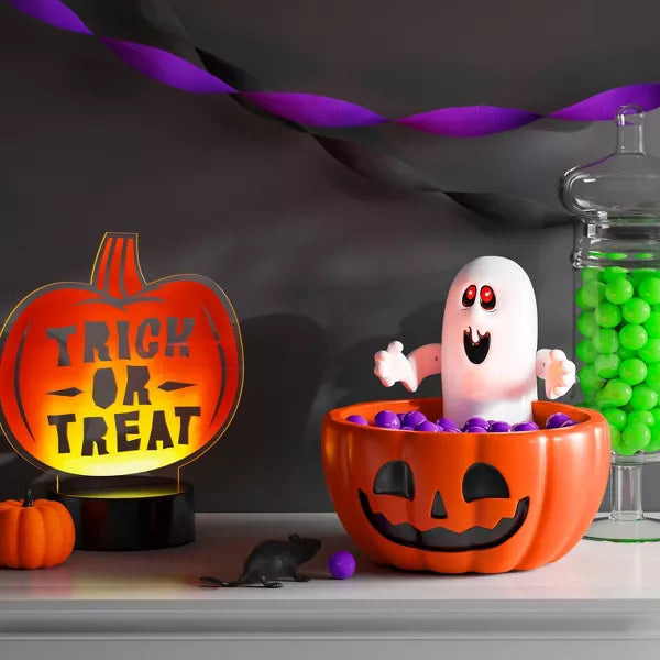 0.63" Light and Sound Ghosty Candy Bowl Halloween Decorative Prop Orange - Hyde and EEK! Boutique™ nirvanaguru
