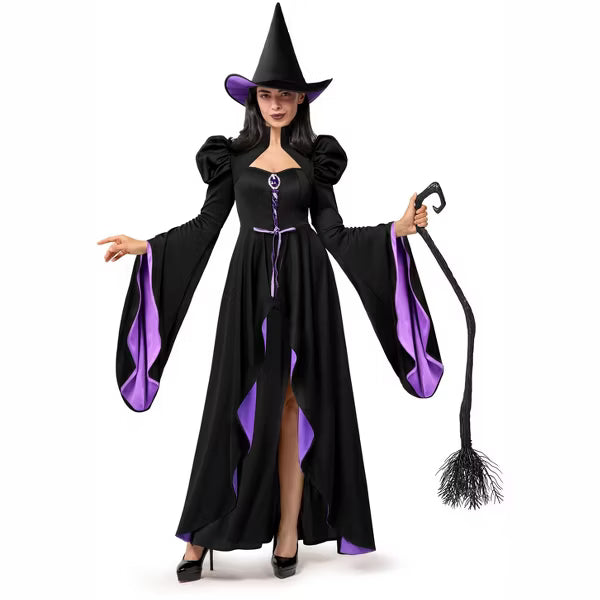 Joyfy Classic Witch Costume for Women Halloween Witch Dress with Hat & Accessories for Halloween Cosplay Dress up Party nirvanaguru