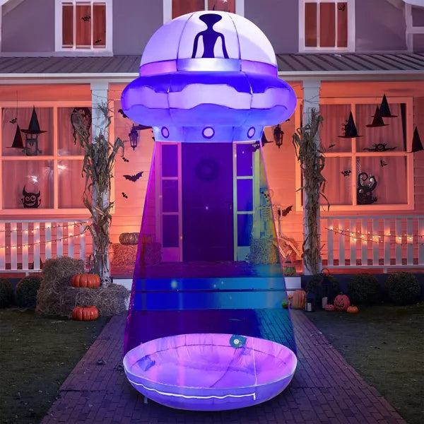 Joyfy 9 FT Halloween Inflatable Outdoor Decoration, Inflatable Purple UFO with Built-in LEDs for Halloween Party Yard Garden Lawn Outside Decoration nirvanaguru