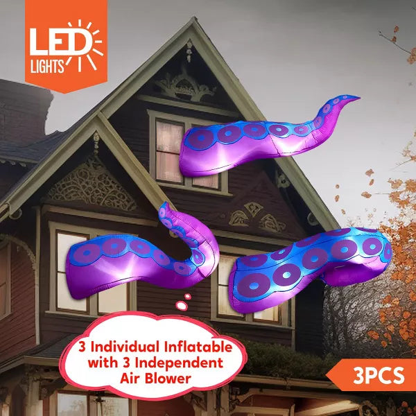 Joyfy 3 Pcs Halloween Inflatable Outdoor Decorations, Giant Octopus Tentacle with Built-in LEDs Broke Out from Window for Halloween Window Roof Decor nirvanaguru
