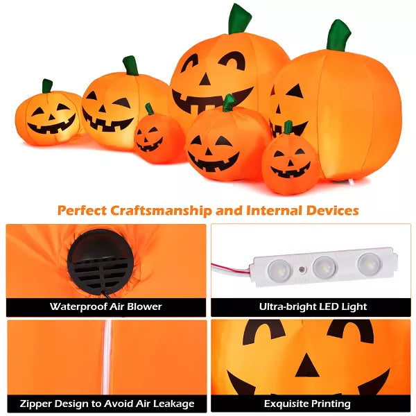 Costway 7.5' Halloween Inflatable 7 Pumpkins Patch W/LED Light Outdoor Garden Decoration nirvanaguru