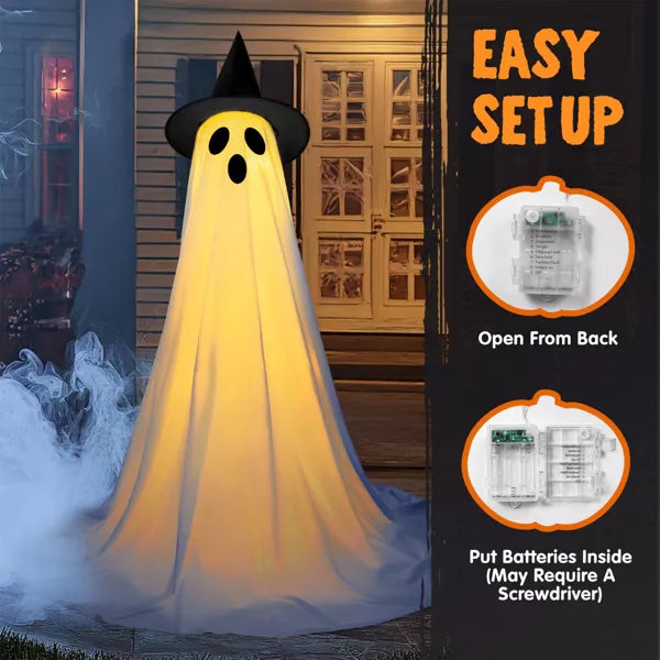 Joyfy 2 Packs 55'' Halloween Outdoor Decoration, Light Up Standing Ghost with Witch Hat & Remote Control for Yard Porch Lawn Decor, Haunted House Prop nirvanaguru