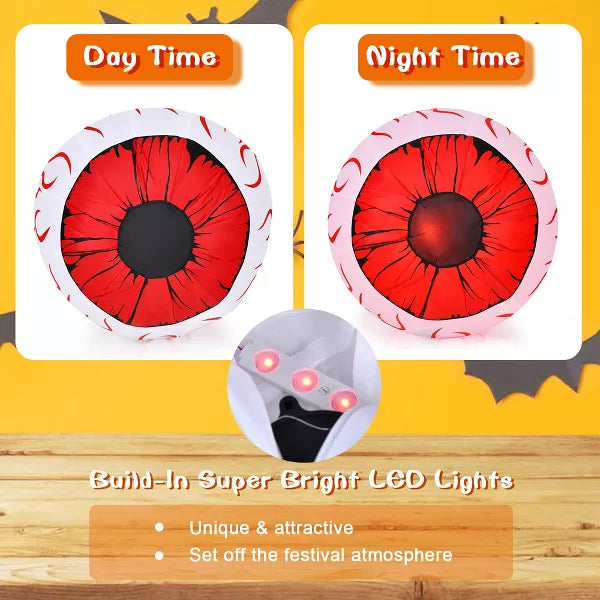 Costway 2 Pack 3 FT Halloween Inflatable Eyeballs w/ Air Blower & Red LED Lights nirvanaguru
