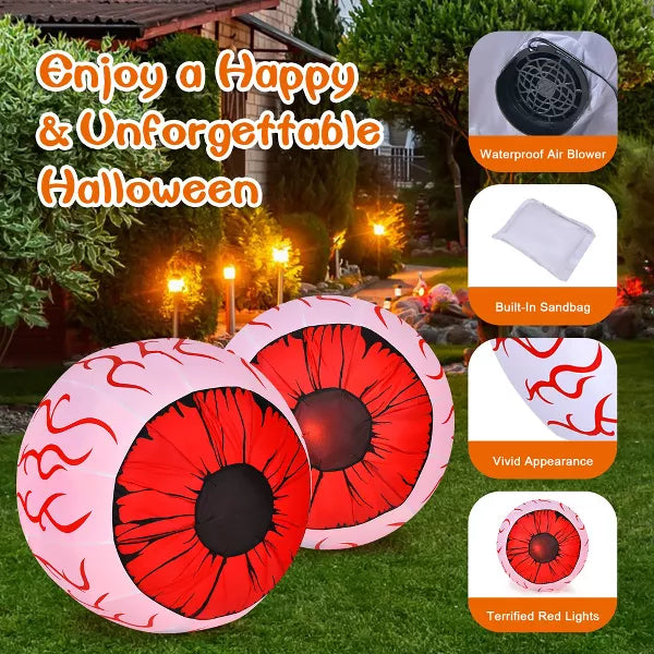 Costway 2 Pack 3 FT Halloween Inflatable Eyeballs w/ Air Blower & Red LED Lights nirvanaguru