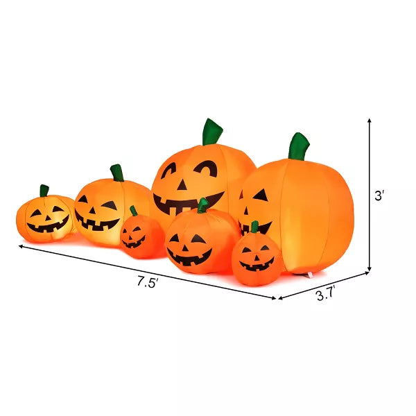 Costway 7.5' Halloween Inflatable 7 Pumpkins Patch W/LED Light Outdoor Garden Decoration nirvanaguru