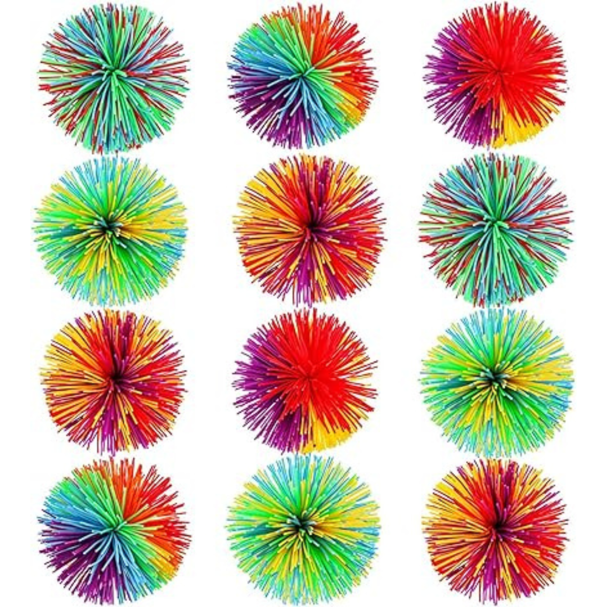 Leinuosen 12 Pieces Monkey Stringy Balls Sensory Stringy Ball Soft Rainbow Pom Bouncy Stress Bags Stuffers Party Favors Birthday Gifts, Multicolor (2.75 Inch)