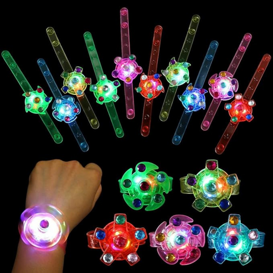 SCIONE 24 Pack LED Light Up Fidget Spinner Bracelets, Glow in The Dark Party Favors for Kids 4-8 8-12, Treasure Box Toys, Birthday Gifts, Carnival Prizes, Halloween Goodie Bags Stuffers for Kids