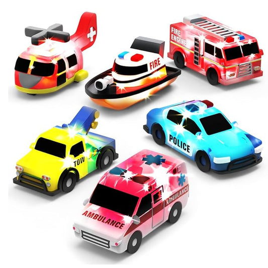 Tub Works® Emergency™ Cars Light Up Bath Toys, 6 Pack | Water-Activated Light Up Toys Flash & Change Color | Soft, Squeezable Baby & Toddler Bath Toys | Sensory Toys with Bath Lights for Kids Bath