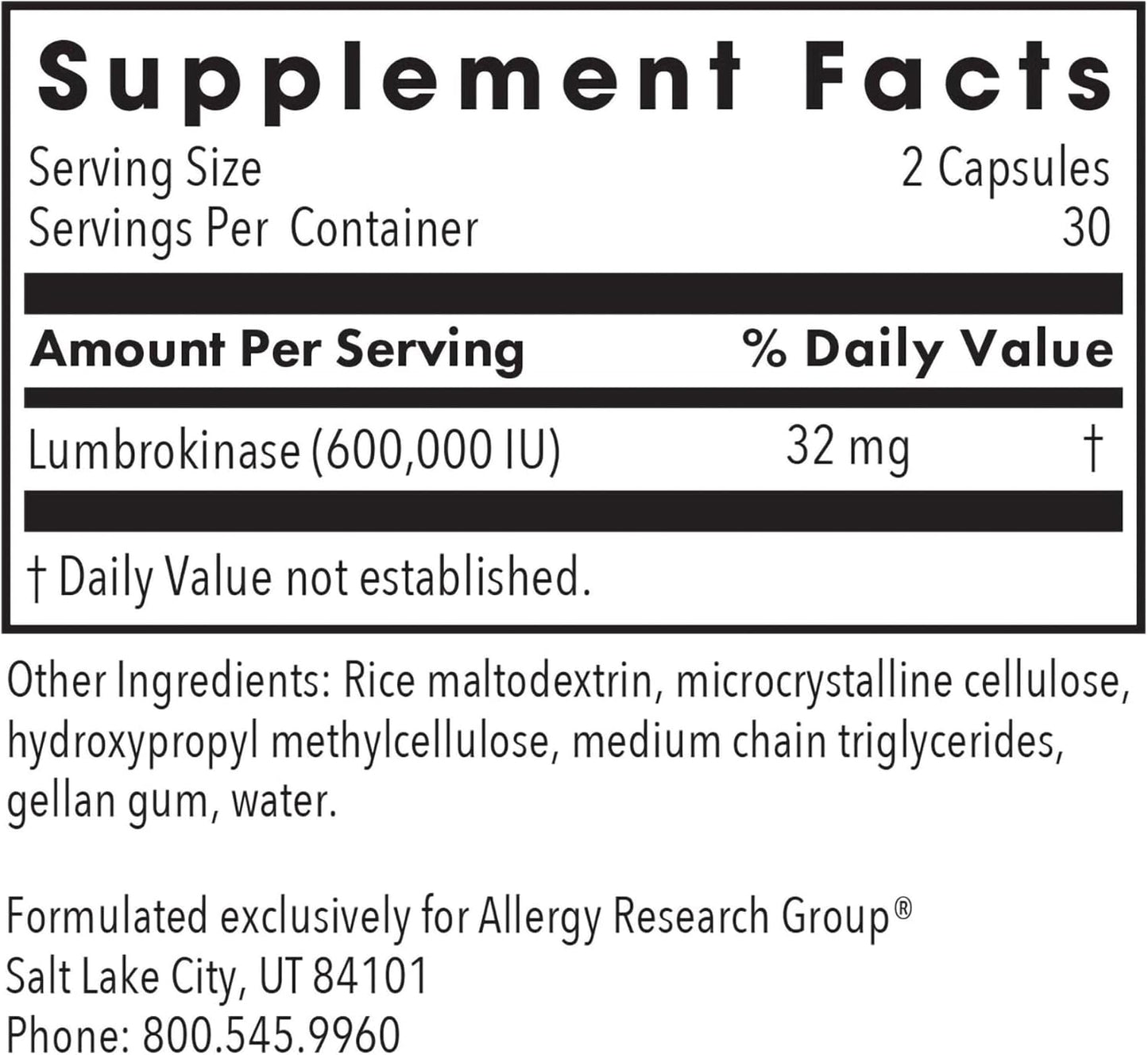 Allergy Research Group Lumbrokinase Supplement - Circulatory System Support