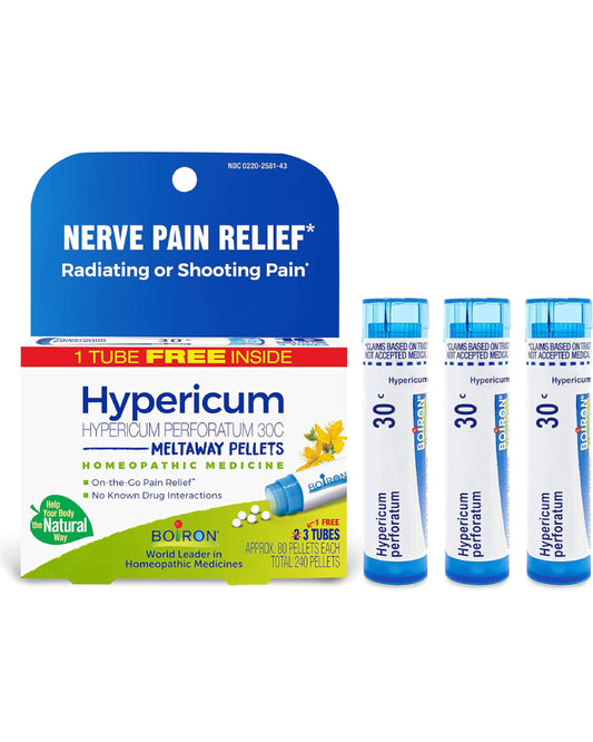 Boiron Hypericum Perforatum 30C Homeopathic Medicine for Relief from Nerve Pain, Toothaches, Pain in Legs or Back, and Shooting Pains - 3 Count (240 Pellets) - Nirvana Guru