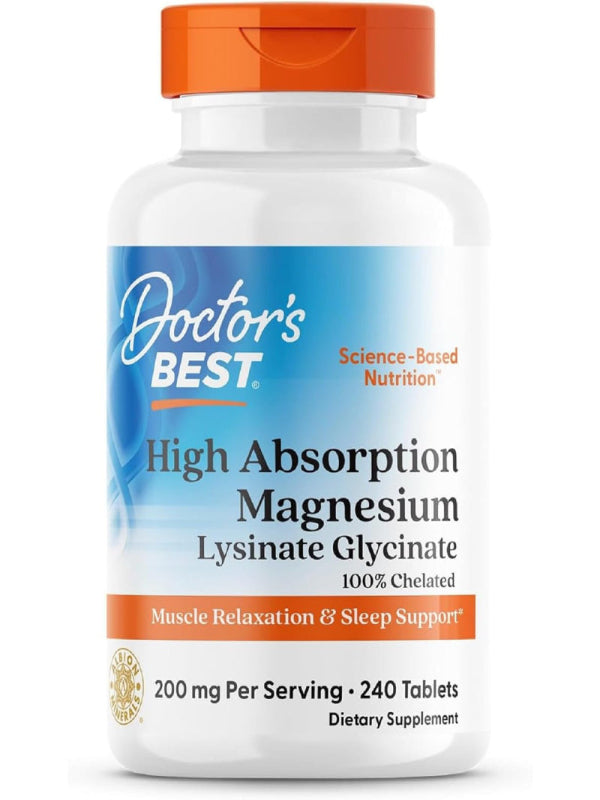 Doctor's Best High Absorption Magnesium Glycinate Lysinate, 100% Chelated, Non-GMO, Vegan, Gluten & Soy Free, 200 mg, 240 Count - Nirvana Guru