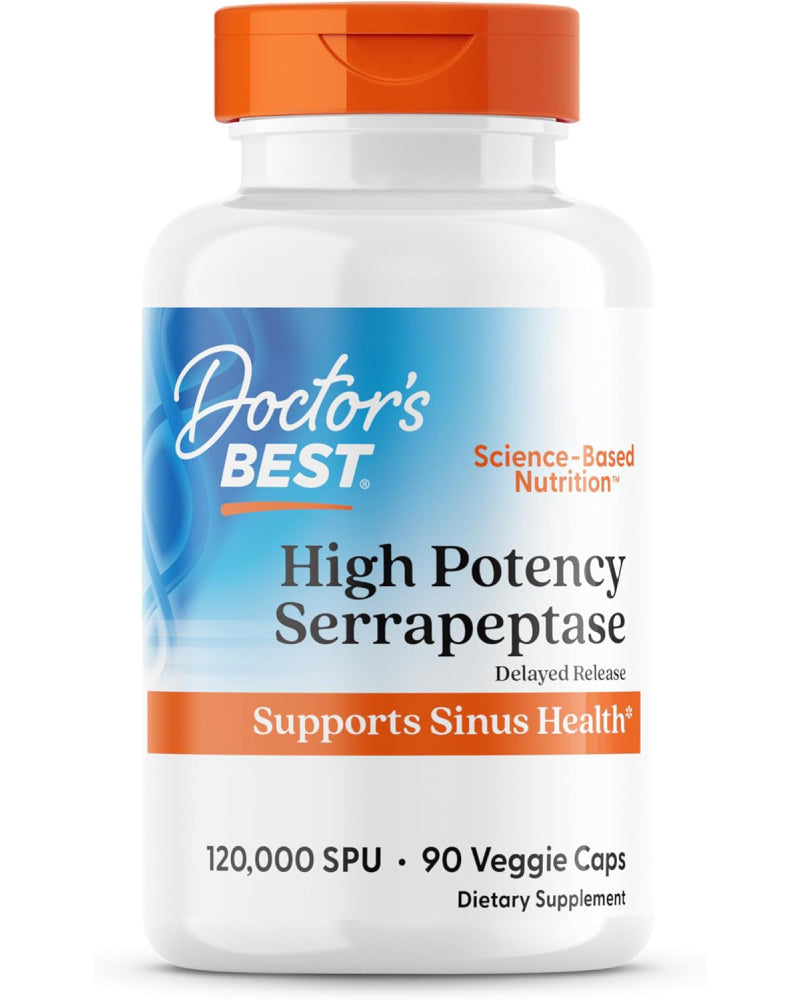 Doctors Best High Potency Serrapeptase, Supports Sinus Health 120,000 SPU, Non-GMO, Vegan 90 Veggie Caps - Nirvana Guru