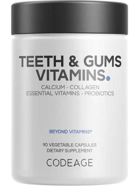 Codeage Teeth & Gums Vitamins + Oral Probiotics Supplement for Mouth - Whole Food Calcium, Collagen, Potassium, Vitamin C, D3, K2, Zinc – Oral Care & Dental Multivitamin Supplements - 90 Capsules - Nirvana Guru