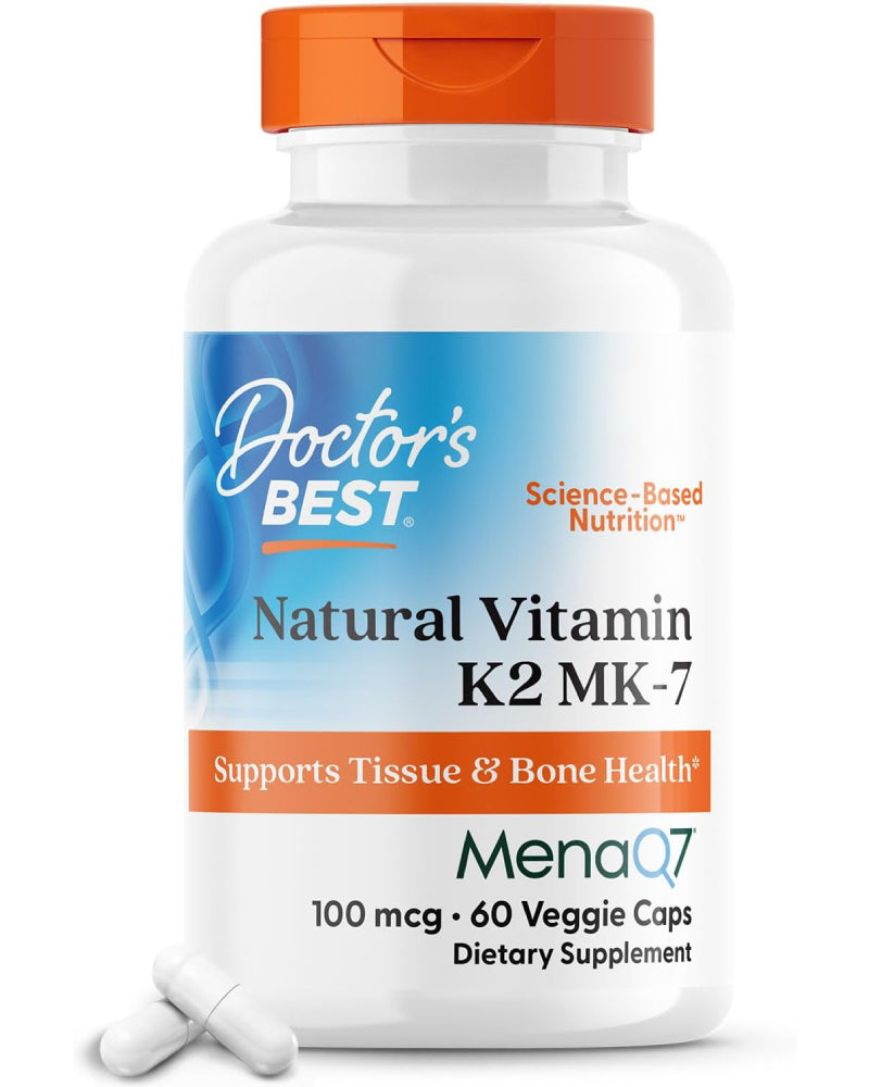 Doctor's Best Natural Vitamin K2 Mk-7 with MenaQ7, 100mcg Vitamin K2 Supplement Supports Bone Health, Non-GMO, 60 Veggie Capsules - Nirvana Guru