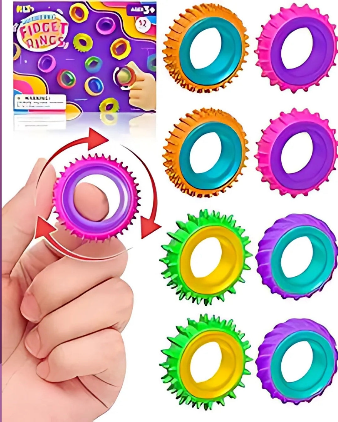Fidget Toys Sensory Rings for Kids: 12 Pack Finger Spinner Rings - Texture Stress Toys for Kids Autism Calming - Fun Fidgets for Student Classroom Prize Stocking Stuffers nirvanaguru