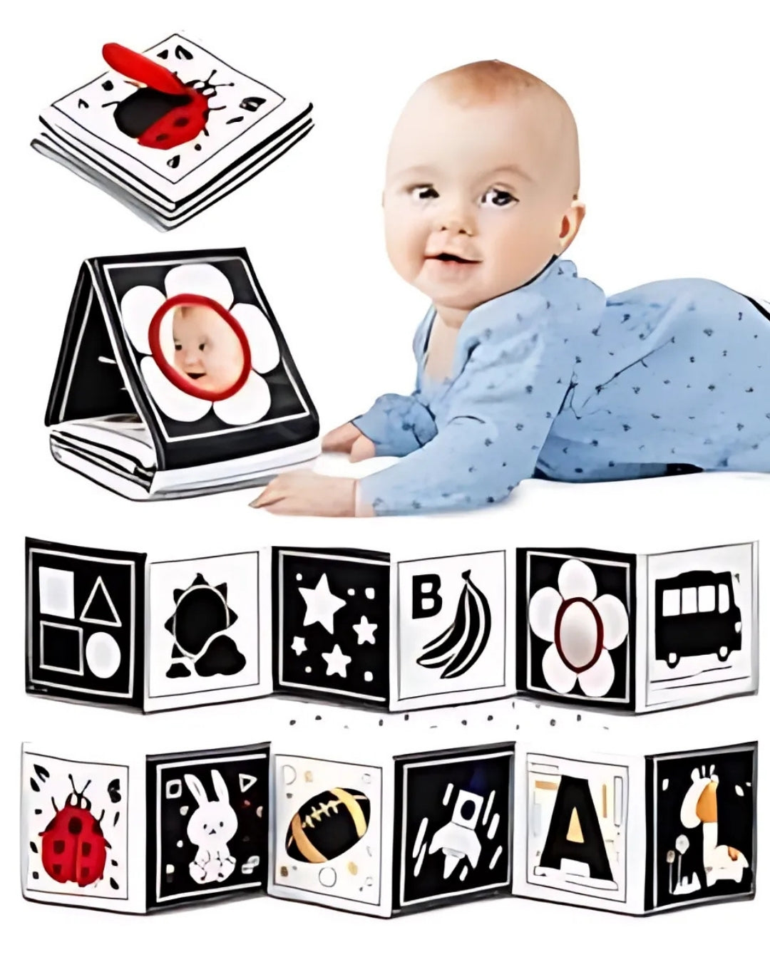 Infinno High Contrast Baby Toys for Newborn, Tummy Time Mirror Black and White Toys for 0-6 Months, Visual Sensory for Infant 0-3-6 Months, Newborn Baby Registry Essential Stuffers nirvanaguru