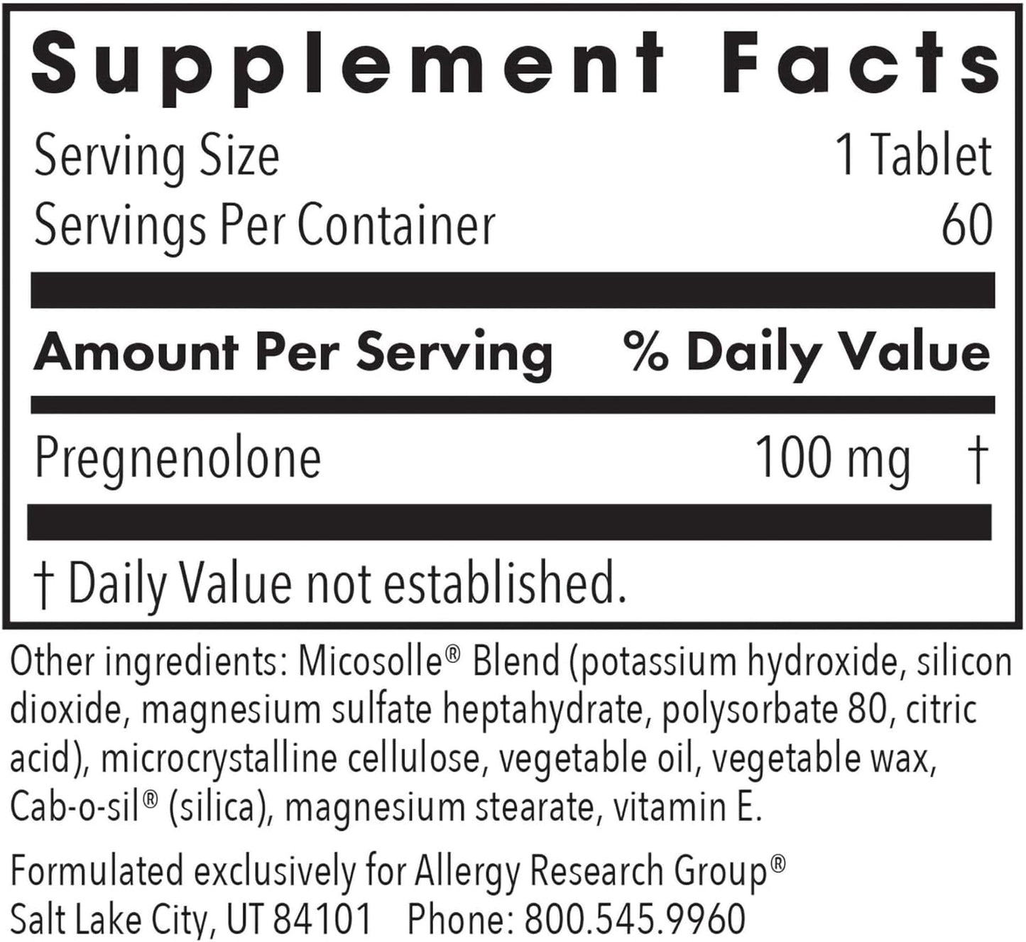 Allergy Research Group Pregnenolone Supplement - Progesterone Supplements - Nirvana Guru