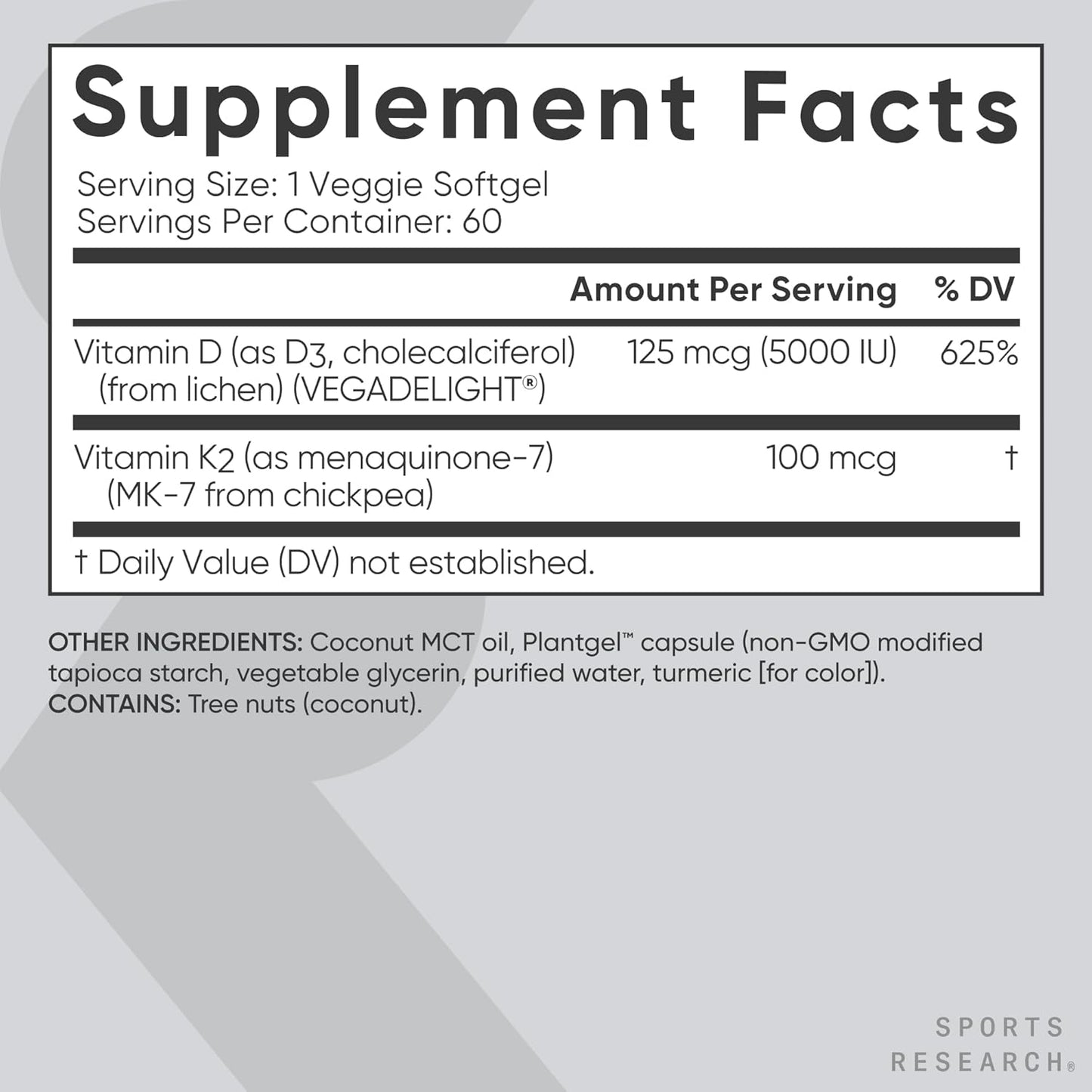 Sports Research Vegan D3 5000iu with Vitamin K2 - Nirvana Guru