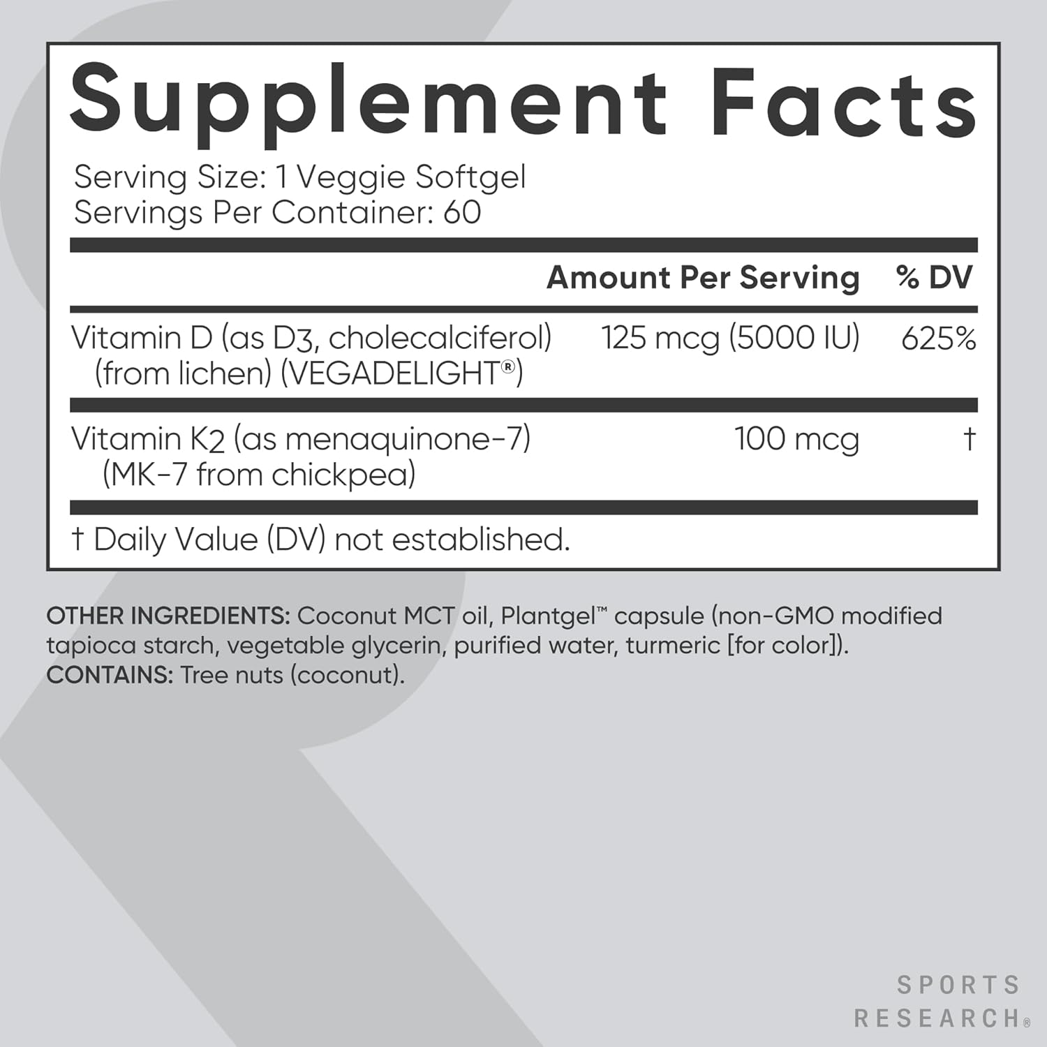 Sports Research Vegan D3 5000iu with Vitamin K2 - Nirvana Guru