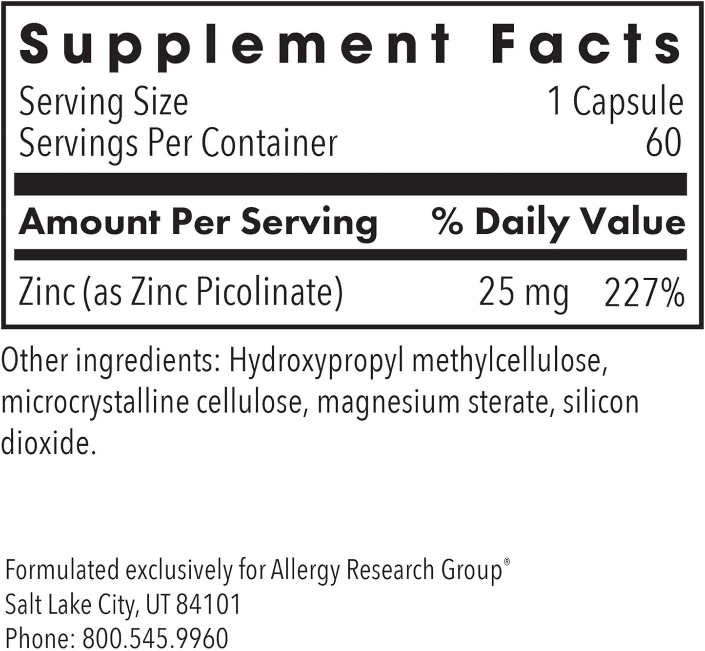 Allergy Research Group Zinc Picolinate Supplement - Supports Normal Health Immune Response - Nirvana Guru