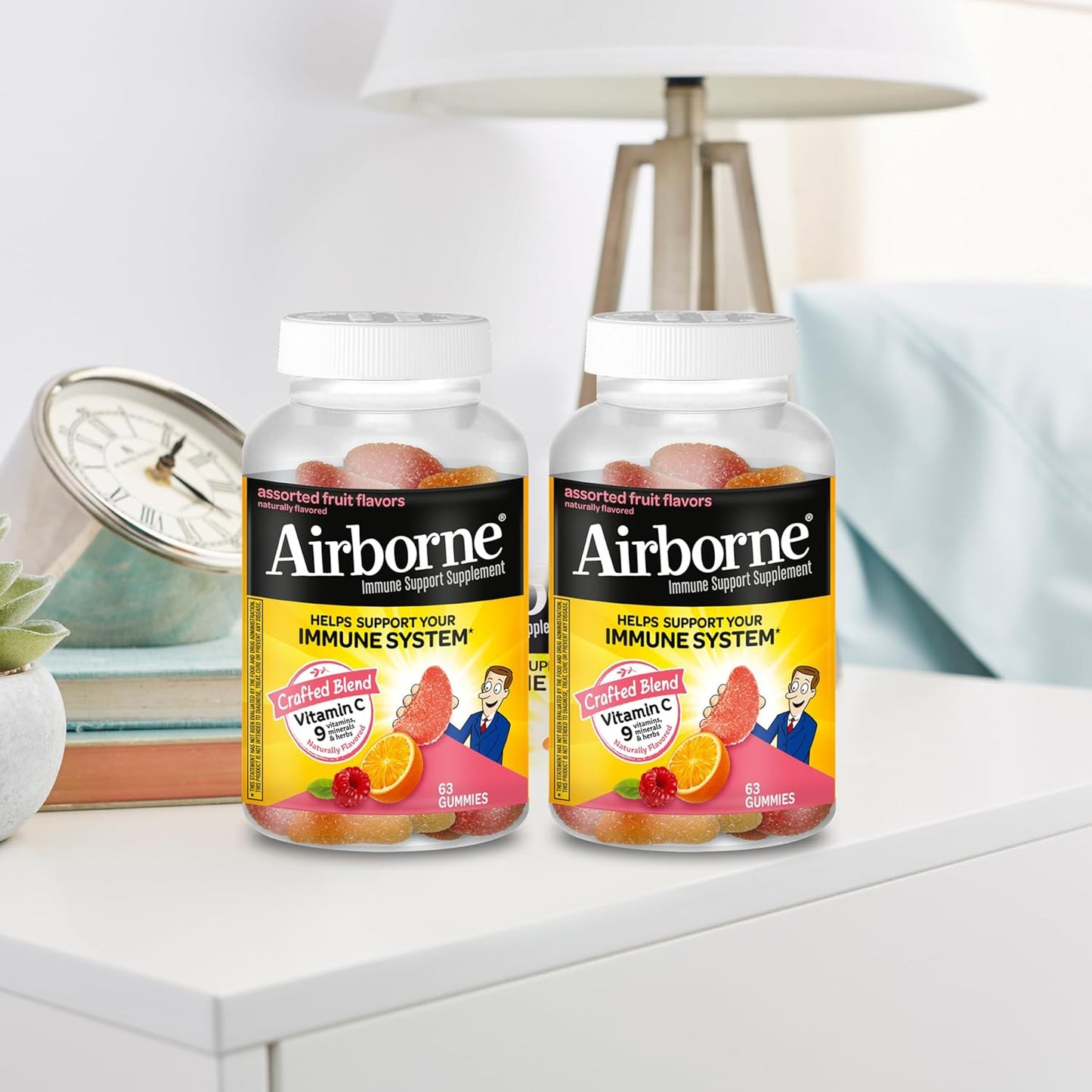 Airborne 750mg Vitamin C Gummies for Adults, Immune Support Gummies with Powerful Antioxidants VIT C & E, Caffeine Free - 2x63ct Bottle (42 Servings), Assorted Fruit Flavor - Nirvana Guru